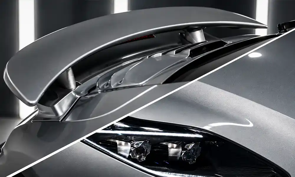 Comparison of solid metallic pearl and matte car paint finishes