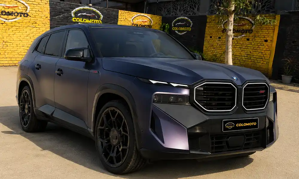 BMW M variant in matte black finish parked at Colomoto Lucknow