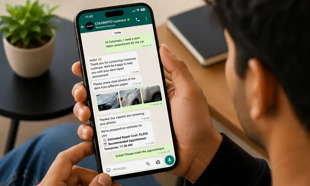 Book dent repair assessment via WhatsApp at Colomoto Lucknow