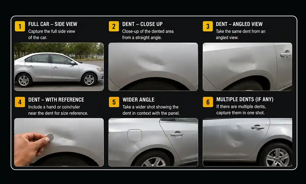 60 second dent self-assessment photo guide for WhatsApp submission